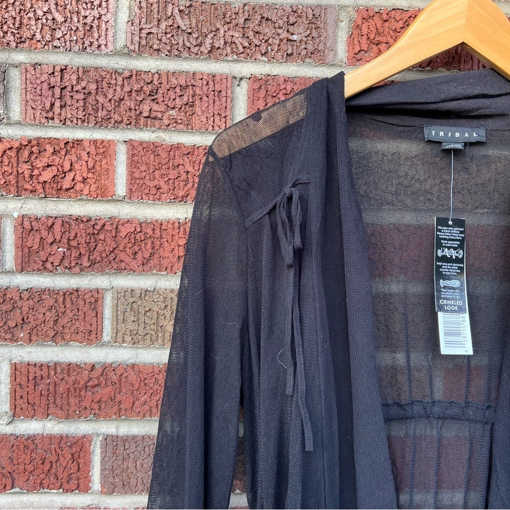 Tribal Black Mesh and Floral Lace Hem Transparent Cardigan - Picture 2 of 7